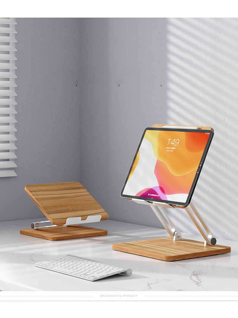 Wooden Folding Tablet Stand, Multi-Angle Adjustable iPad Stand-Homelova