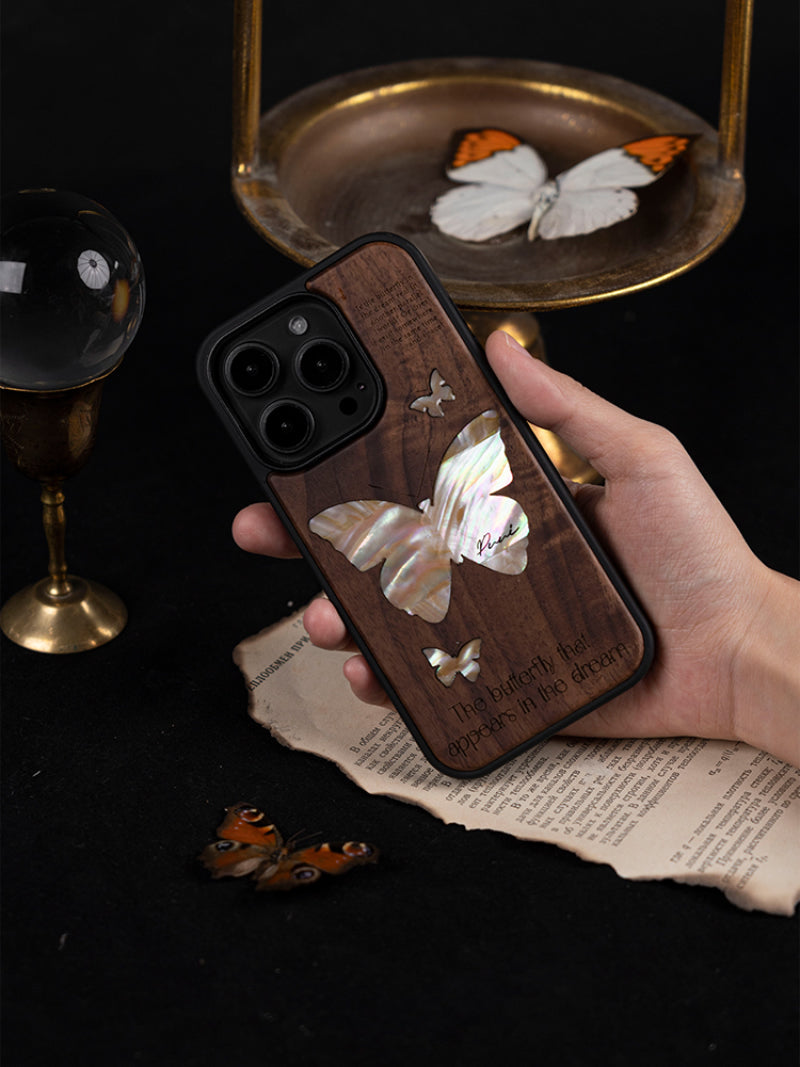 Wooden iPhone Case with Butterfly Pattern - Elegant and Natural Phone Cover-Homelova
