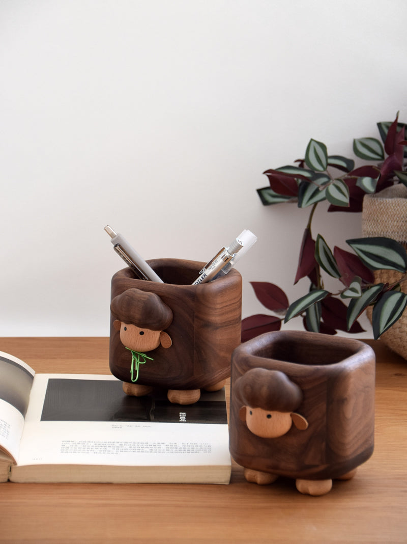 Wooden Little Sheep Pen Holder, Small Storage For Office And Study, Creative Gift-Homelova