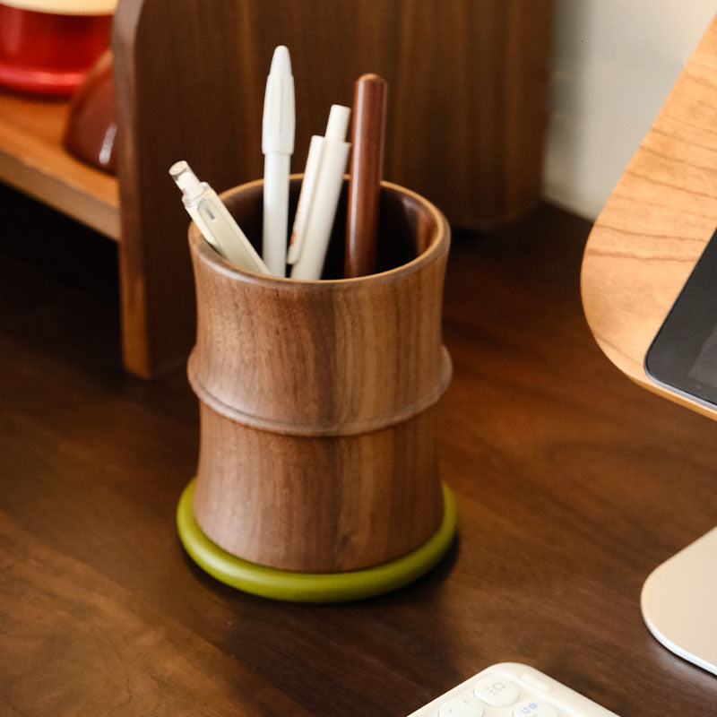 Wooden Pen Holder Imitating The Shape Of Bamboo Knots, For Desk Organization Storage-Homelova