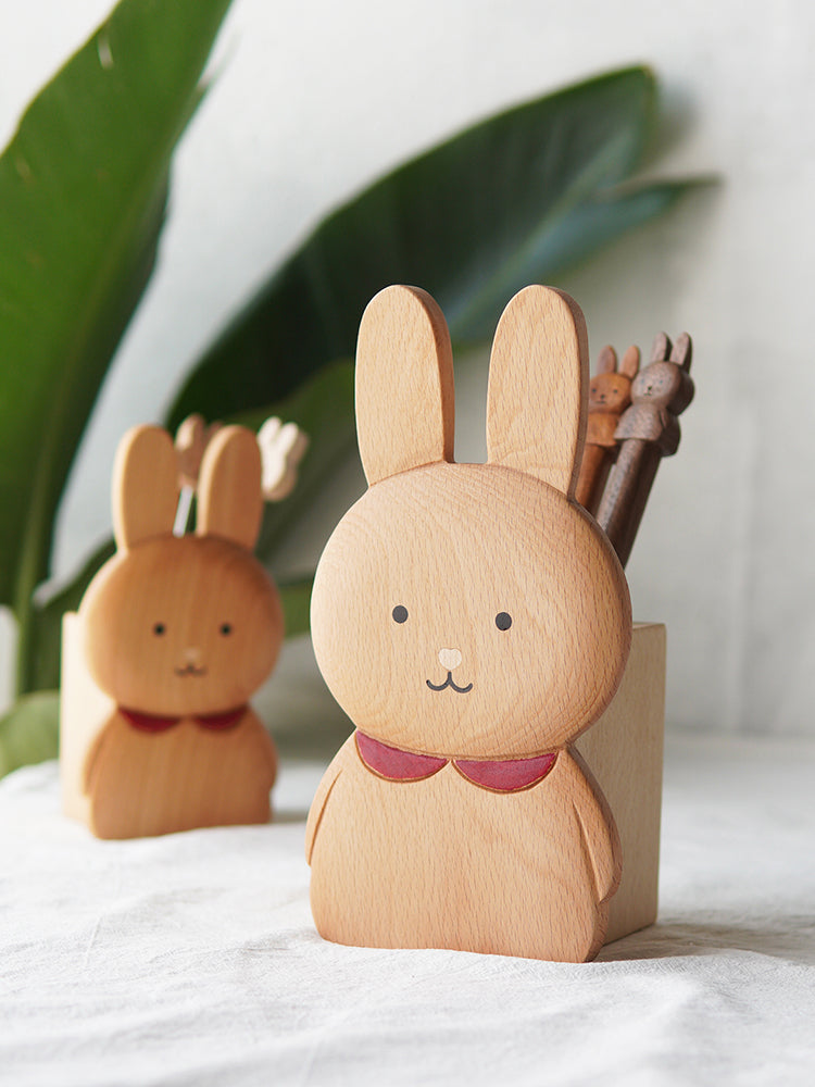 Wooden Rabbit Pen Holder, Office Desk Stationery Organizer-Homelova