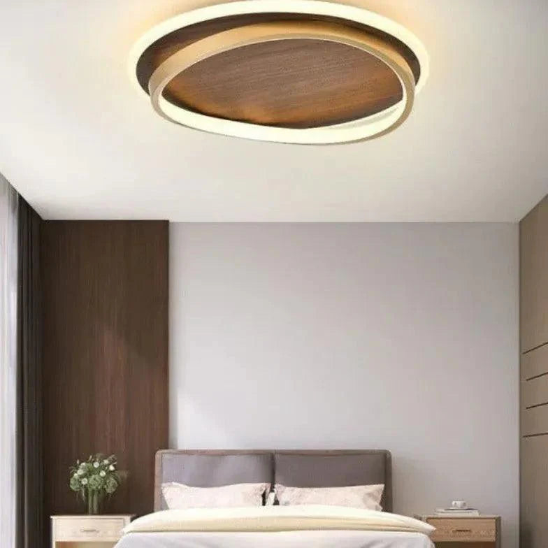 Wooden Ring Bedroom Gold Flush Ceiling Lights-Homelova