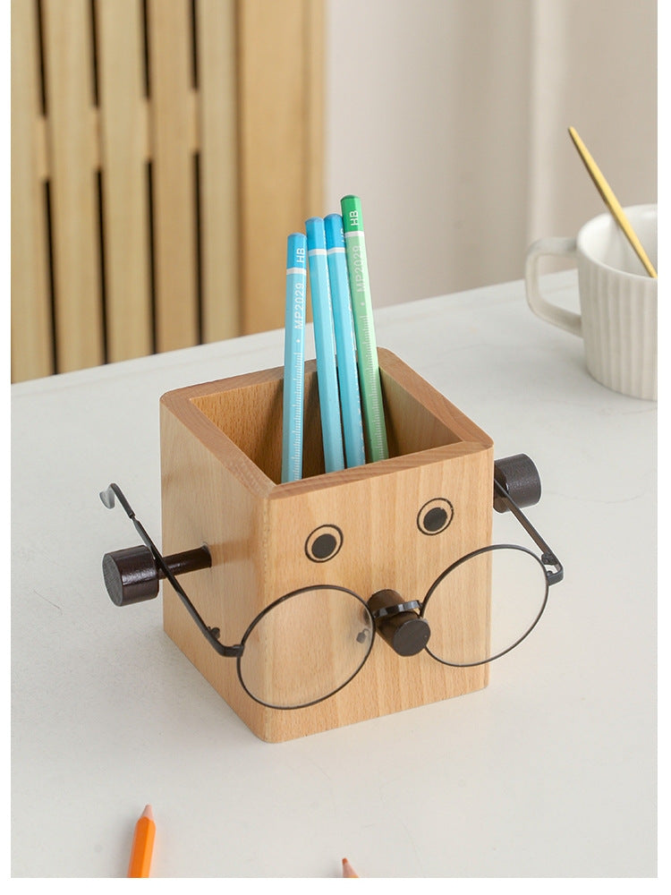 Wooden Robot Pen Holder and Glasses Stand: Fun and Functional Desk Organizer-Homelova