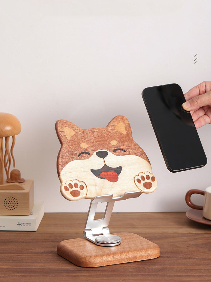 Wooden Rotating Cute Dog Phone Holder, Ipad Stand-Homelova