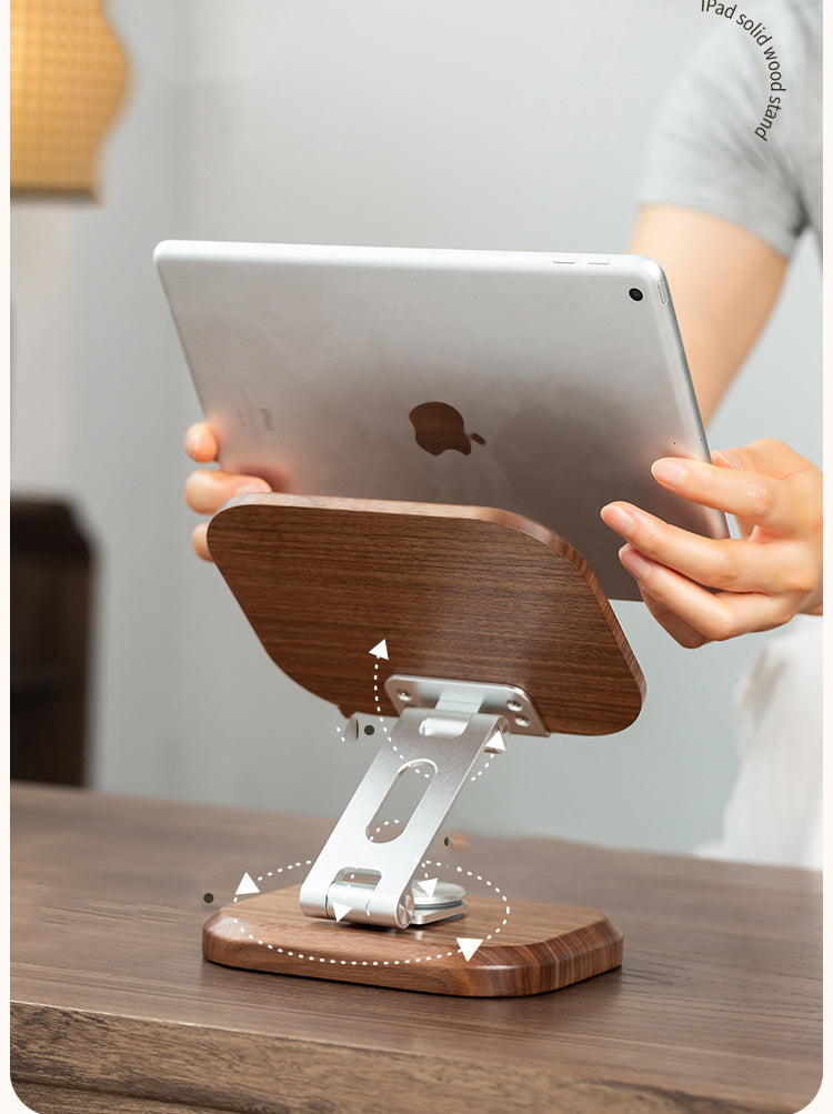 Wooden Rotating iPad Stand & Phone Holder,Black walnut design-Homelova