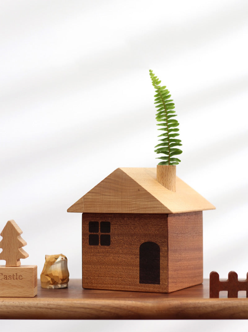 Wooden Small House Ashtray, Unique Office Desktop Decoration-Homelova