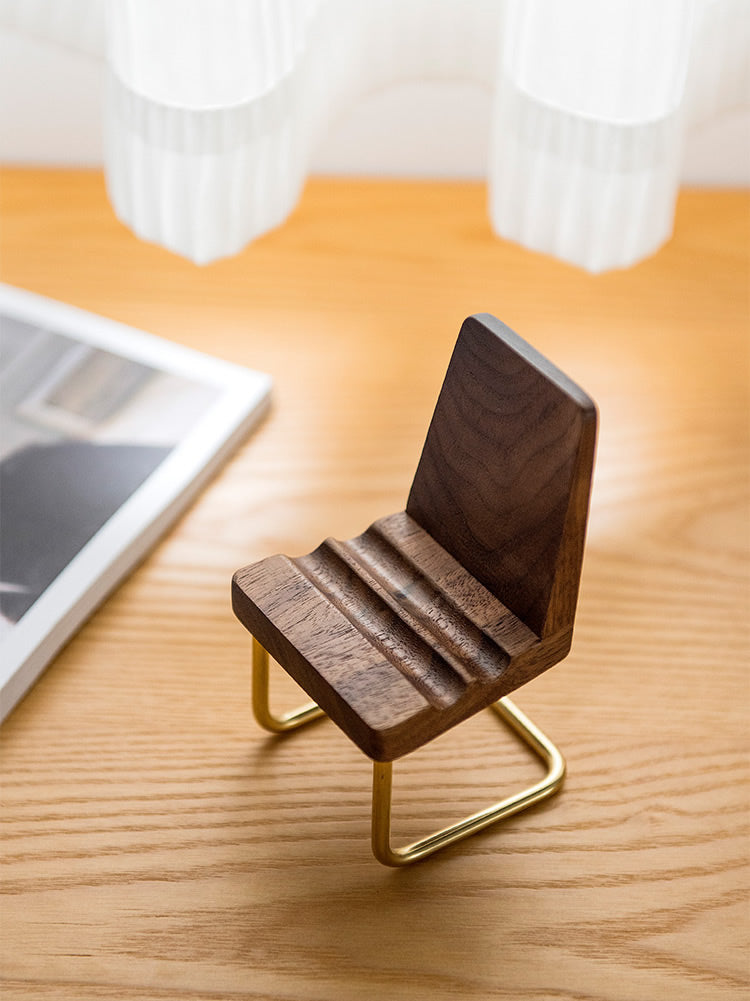 Wooden Small Stool Phone Holder, Black Walnut Brass Design, Creative Small Gift-Homelova