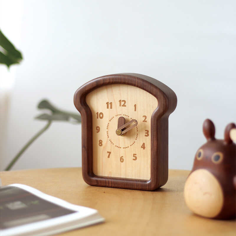 Wooden toast bread silent table clock, pastoral style decoration gift-Homelova